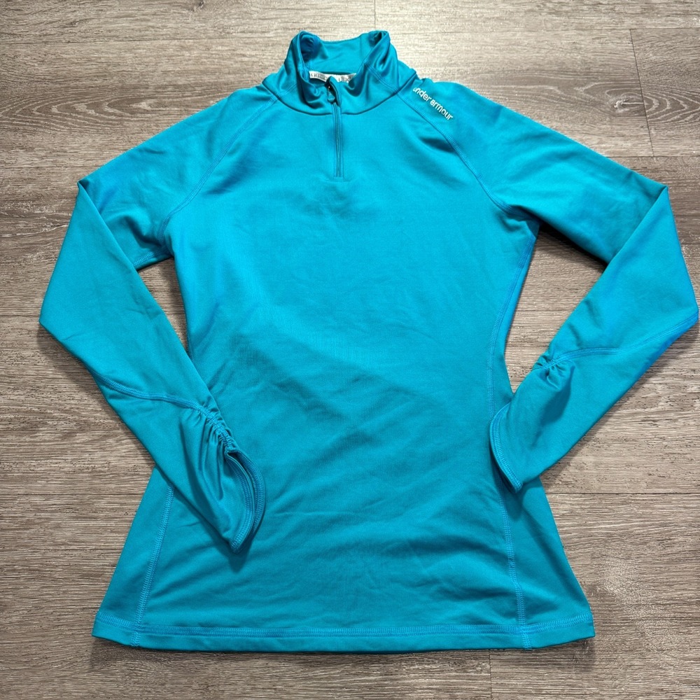 Under Armour Sweatshirt Womens Small Blue Coldgear Fitted Zip‎ Running Sweater